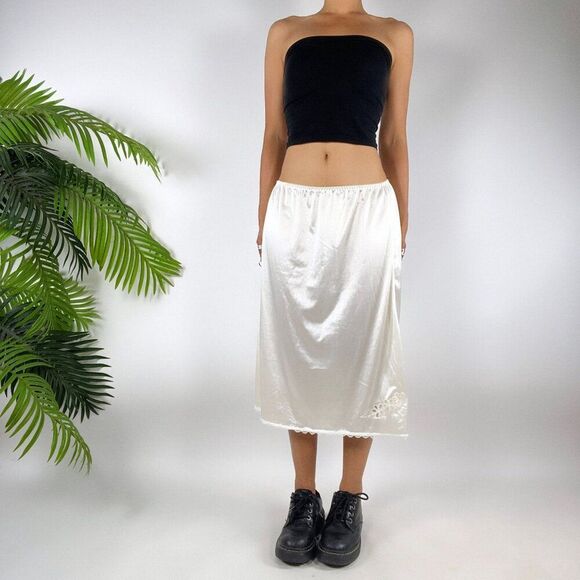 Vintage 90s White Coquette Cottagecore Angelcore Midi Lace Half Slip Skirt / 3X - Picture 4 of 9